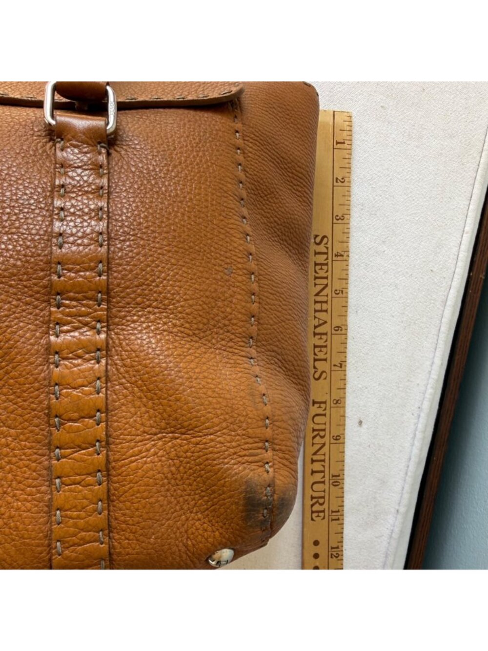 Fendi Selleria Italy Women's Satchel Bag Brown Leather Sterling Silver Plate 8BR - Picture 8 of 16